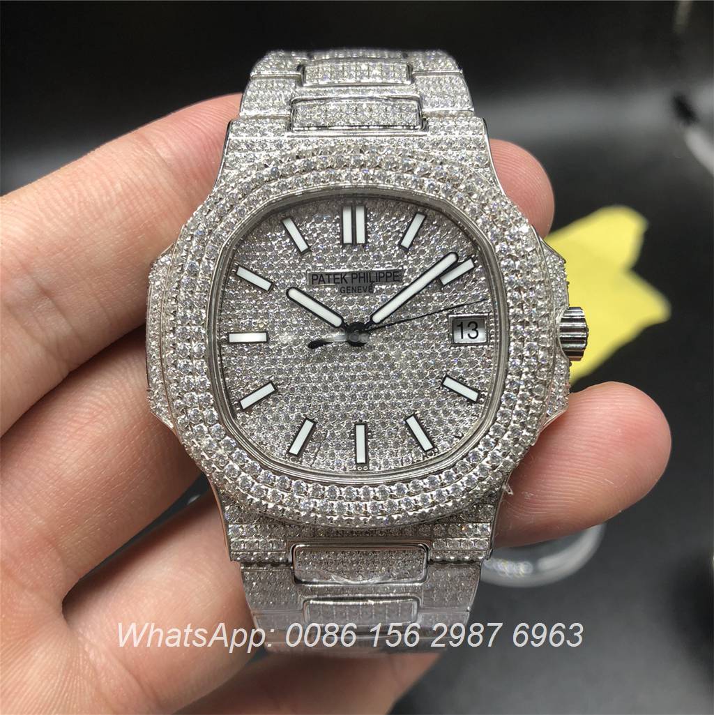 P260WT5, Patek Philippe Nautilus 5719 full diamonds Silver