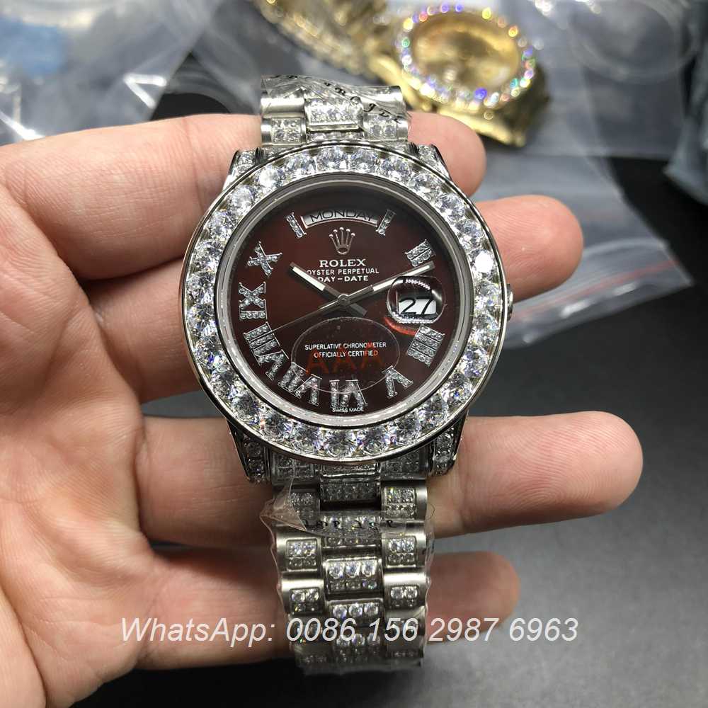 R092MH53, Rolex DayDate full diamonds dark red face