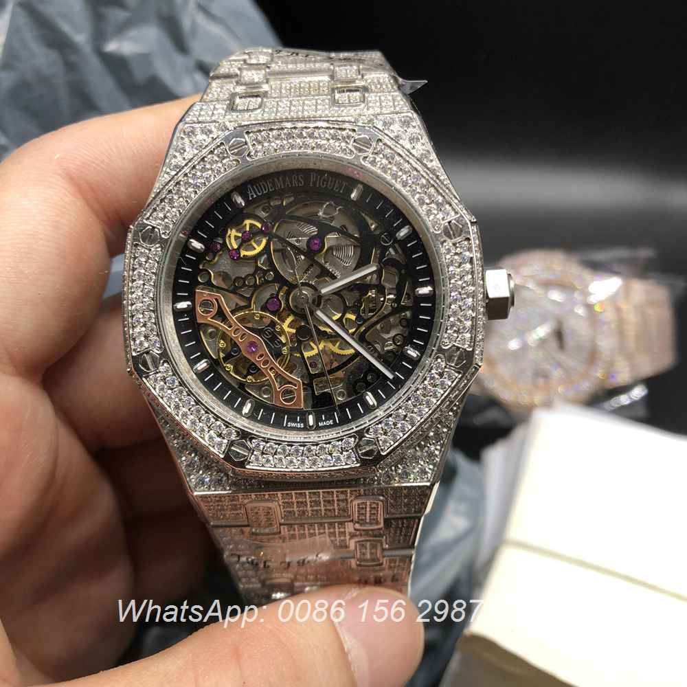 A180BL67, AP silver skeleton diamonds automatic