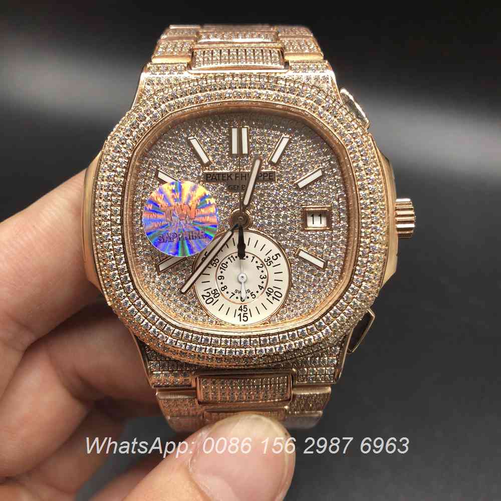 P290WT43, Patek iced rose gold case ETA 7750 chronograph