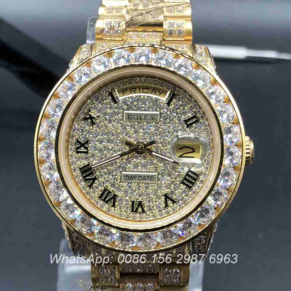 R097MH48, Rolex DayDate full iced gold case diamonds face