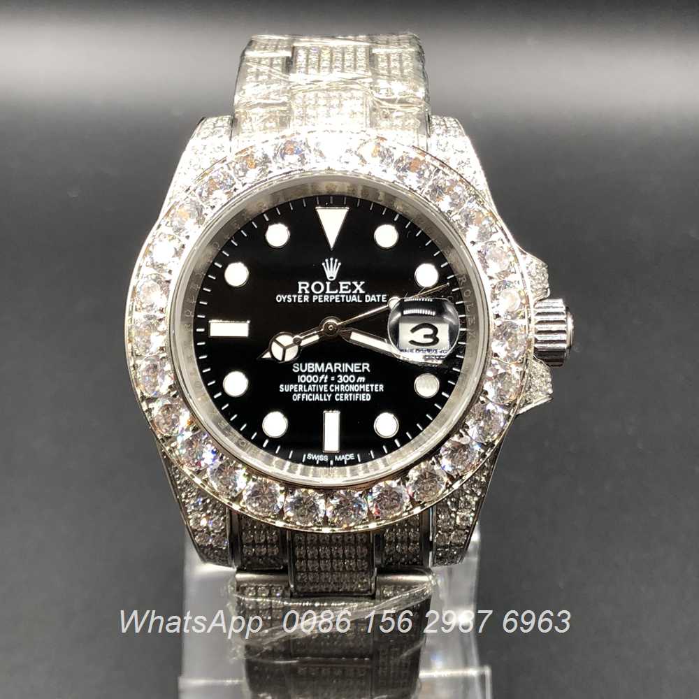 R105MH40, Rolex SUB full diamonds silver case