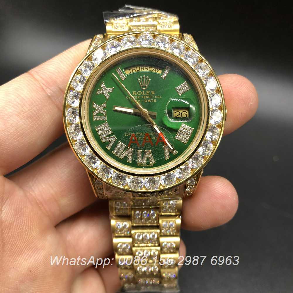 R097MH85, Rolex iced gold case green dial DayDate