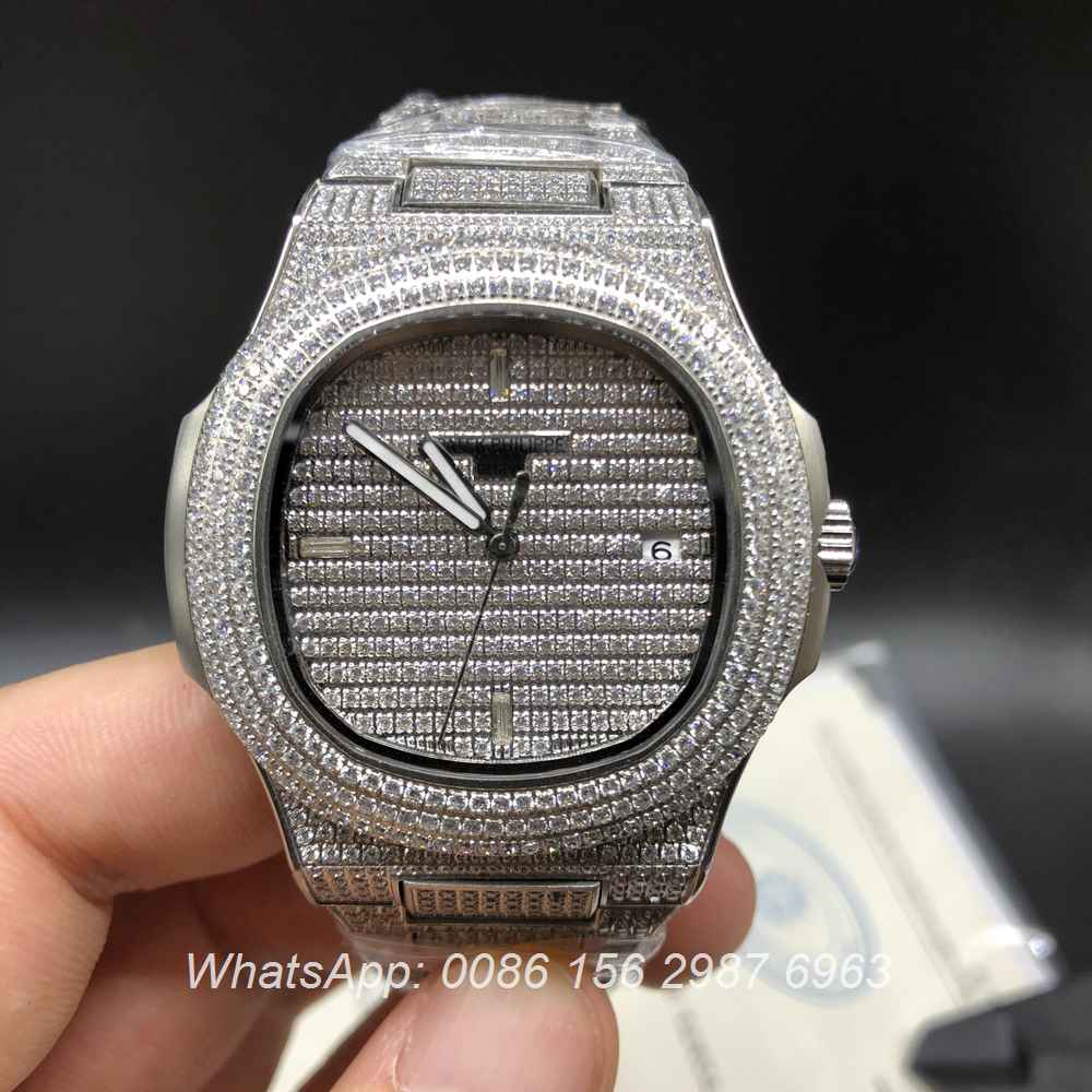 P170XJ87, Patek full iced silver automatic Nautilus 5719