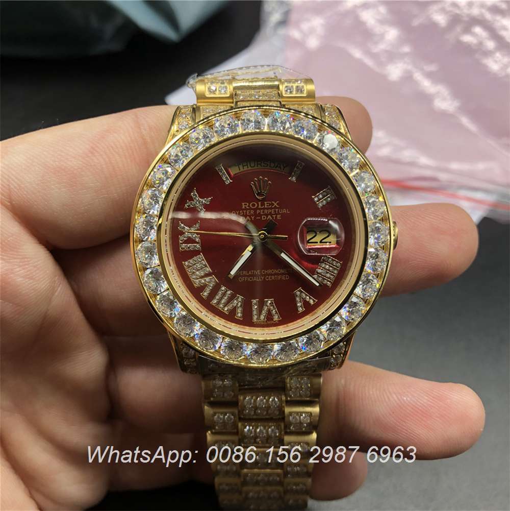 R097MH54, Rolex DayDate diamonds gold case with red dial