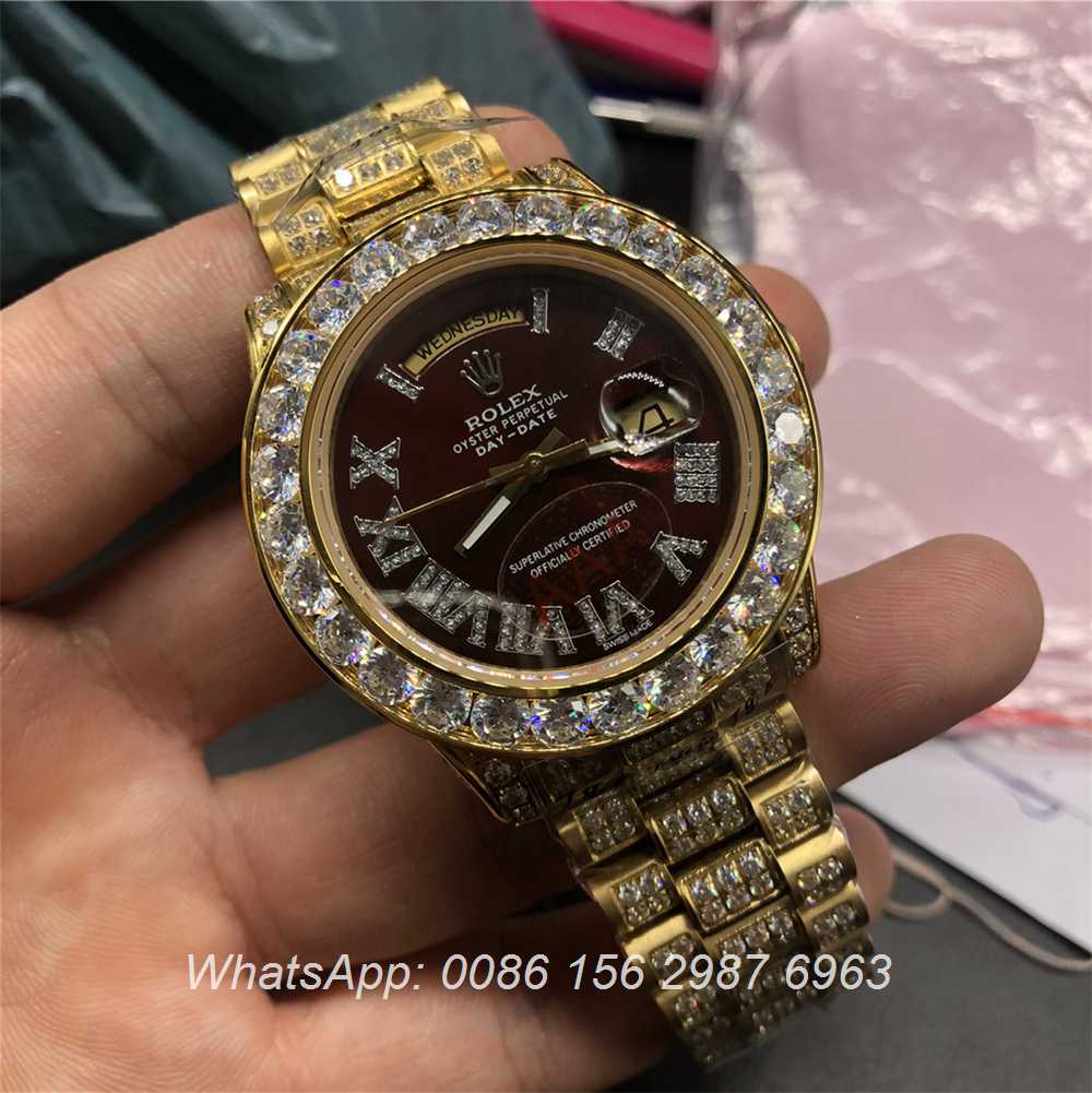 R097MH55, Rolex DayDate Dark red dial iced gold