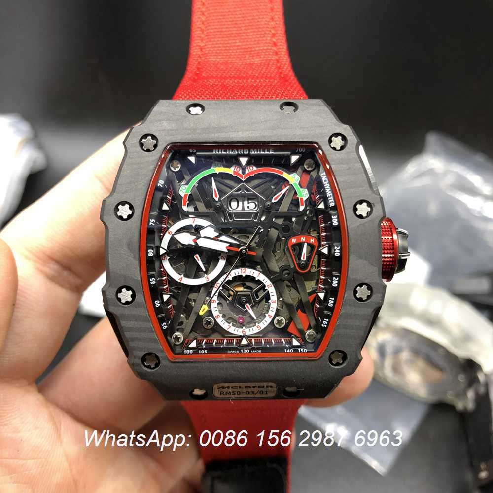 R095JJ101, RM50-03/01 Carbon case with red velcro strap