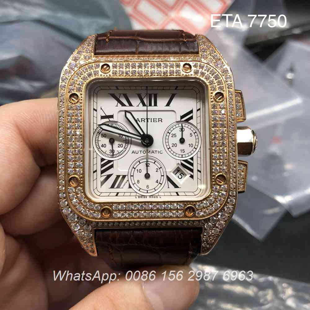 C160WT98, Cartier ETA 7750 diamonds rose gold 42mm