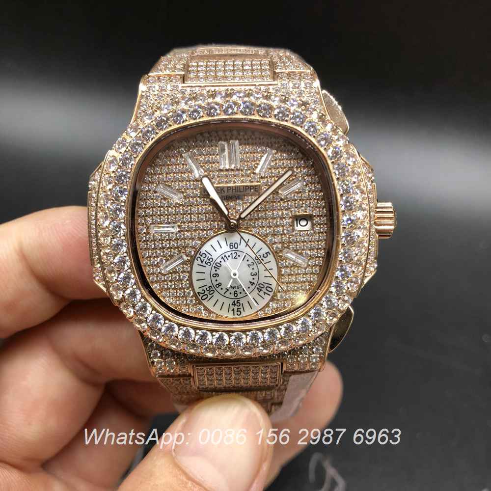 P250BL105, Patek Philippe full iced rose gold automatic big diamonds bezel