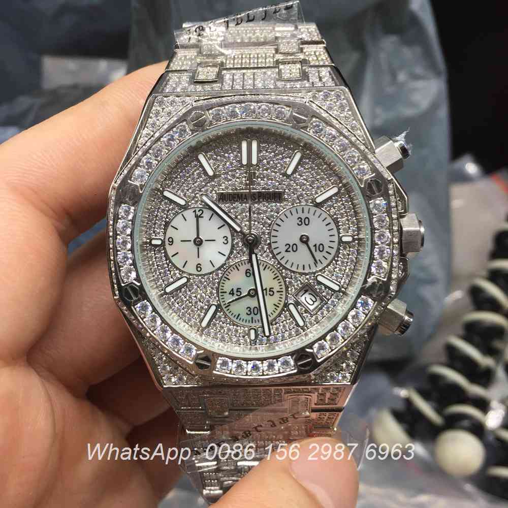 A150BL125, AP full iced out VK quartz chronograph function watch