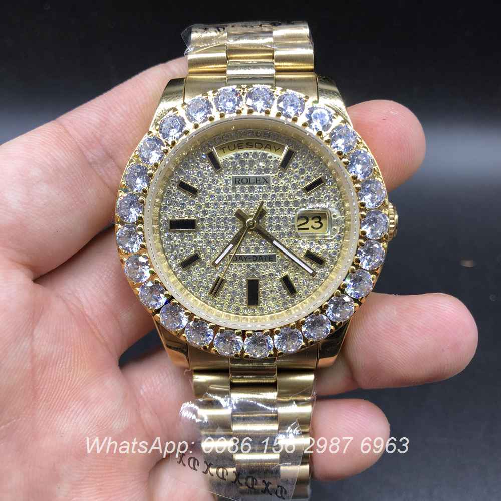 R033AS117, Rolex DayDate prongset bezel diamonds dial gold case