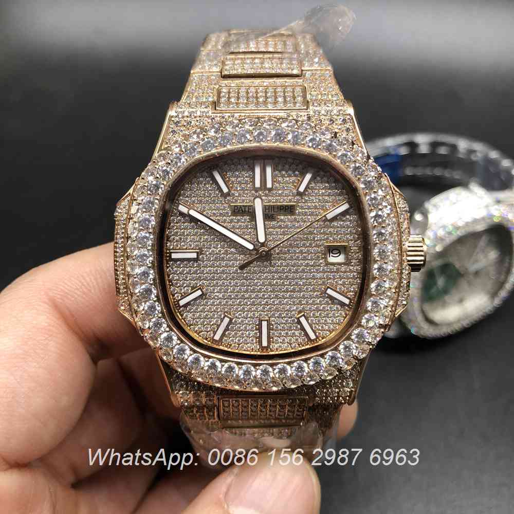 P190BL133, Patek Philippe full iced rose gold big diamonds bezel