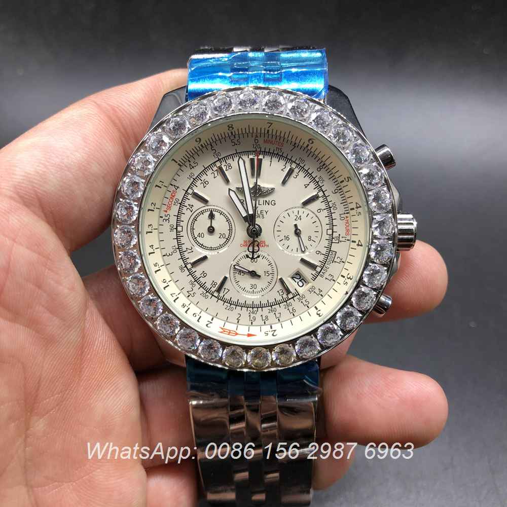 B035M160, Breitling Bentley Quartz diamonds bezel white face big size 48mm