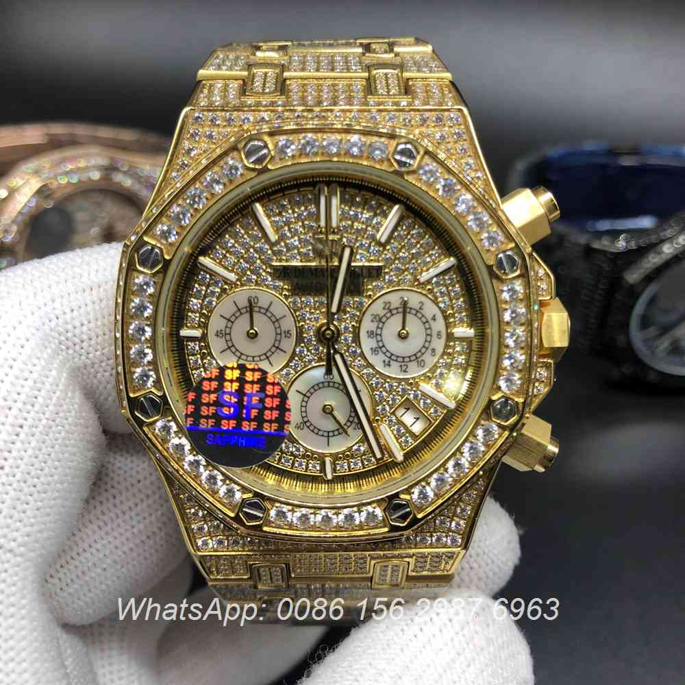 A115M154, AP diamonds face gold case 41mm VK quartz full works watch