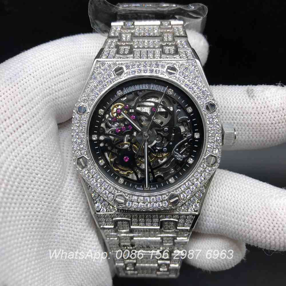 A180BL144, AP iced silver case with skeleton black dial 39mm automatic watch