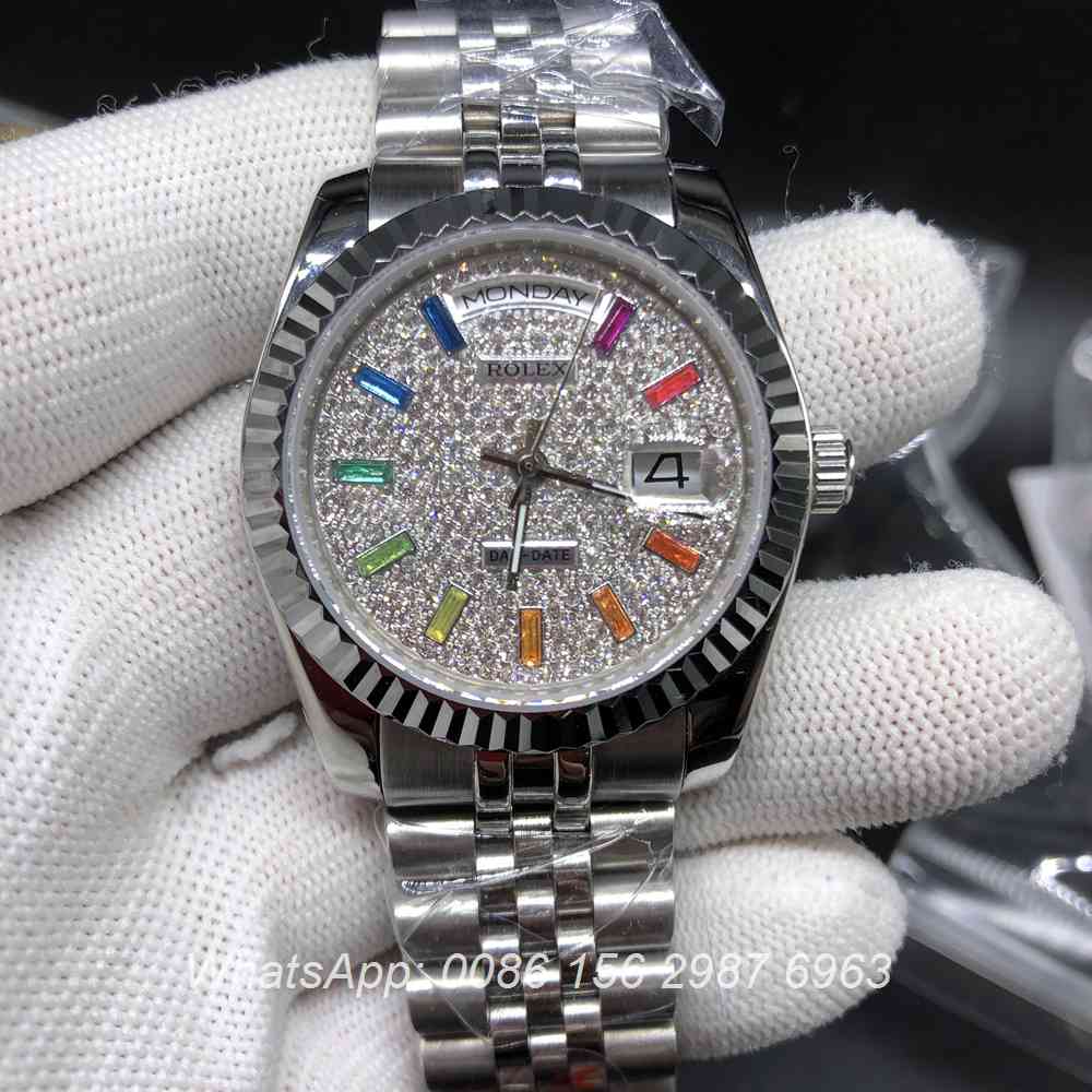 R025MH150, DayDate diamonds face rainbow numbers 36mm