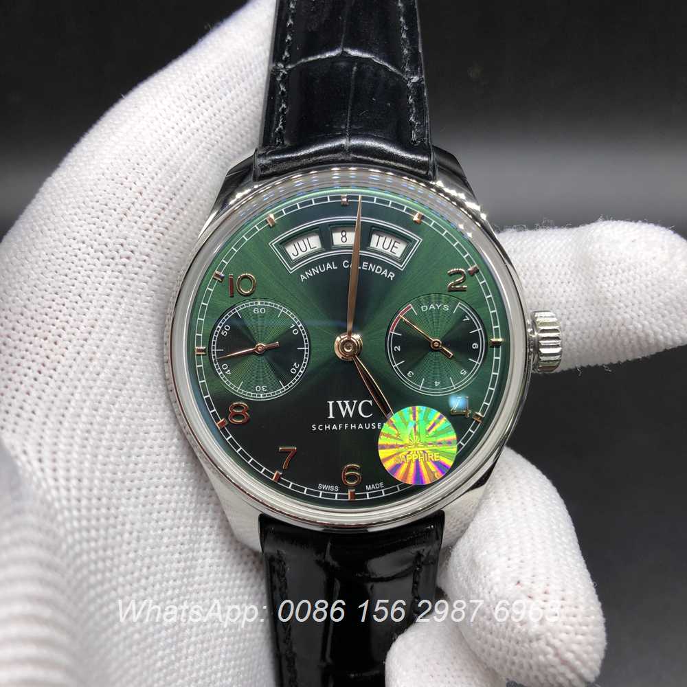 I155WT152, IWC green dial YL factory best quality black leather strap watch