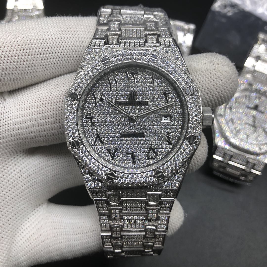 A002BL170, AP diamonds Arabic numbers shiny iced silver watch