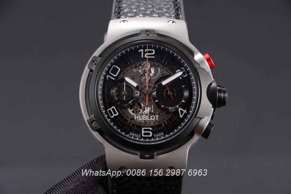 H065HL166, Hublot quartz ferrari GT stopwatch silver case with black bezel