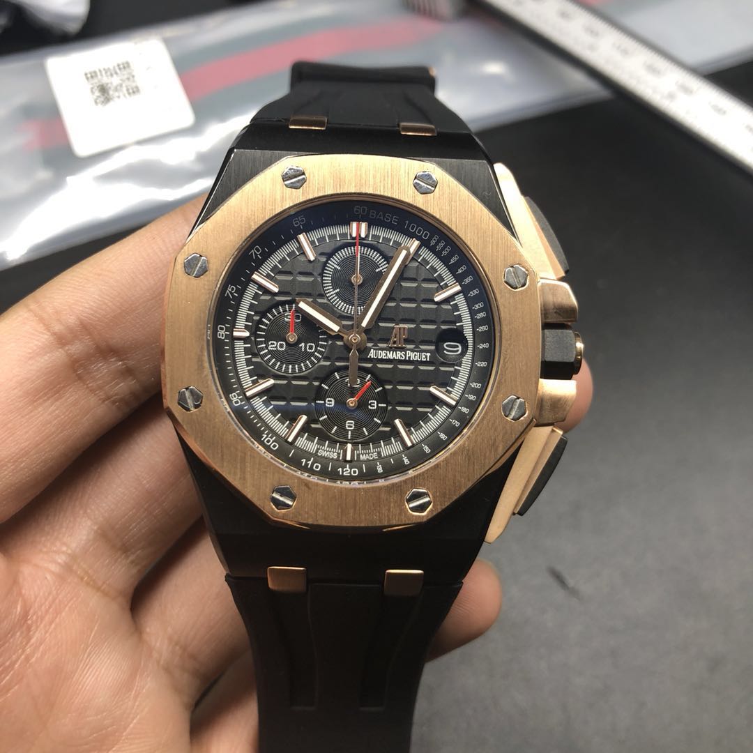 A030BL196, AP quartz black case with rose gold bezel chronograph full works