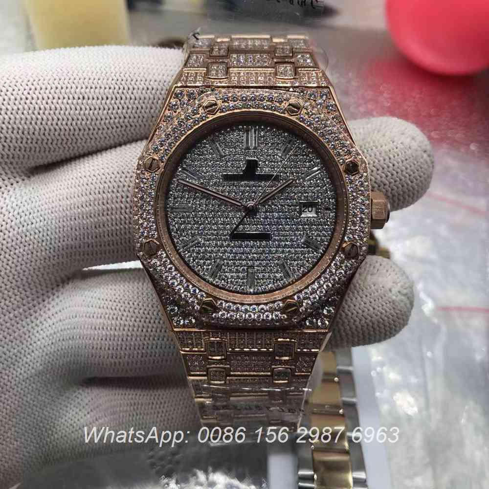 A185BL194, AP iced rose gold diamonds markers automatic luxury watch