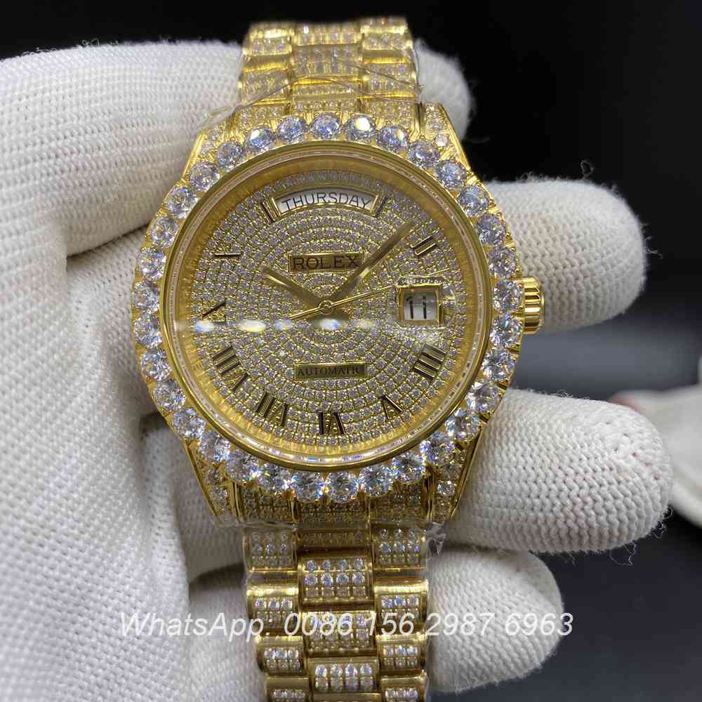 R230WS213, DayDate diamonds gold 2836 movement high grade iced watch