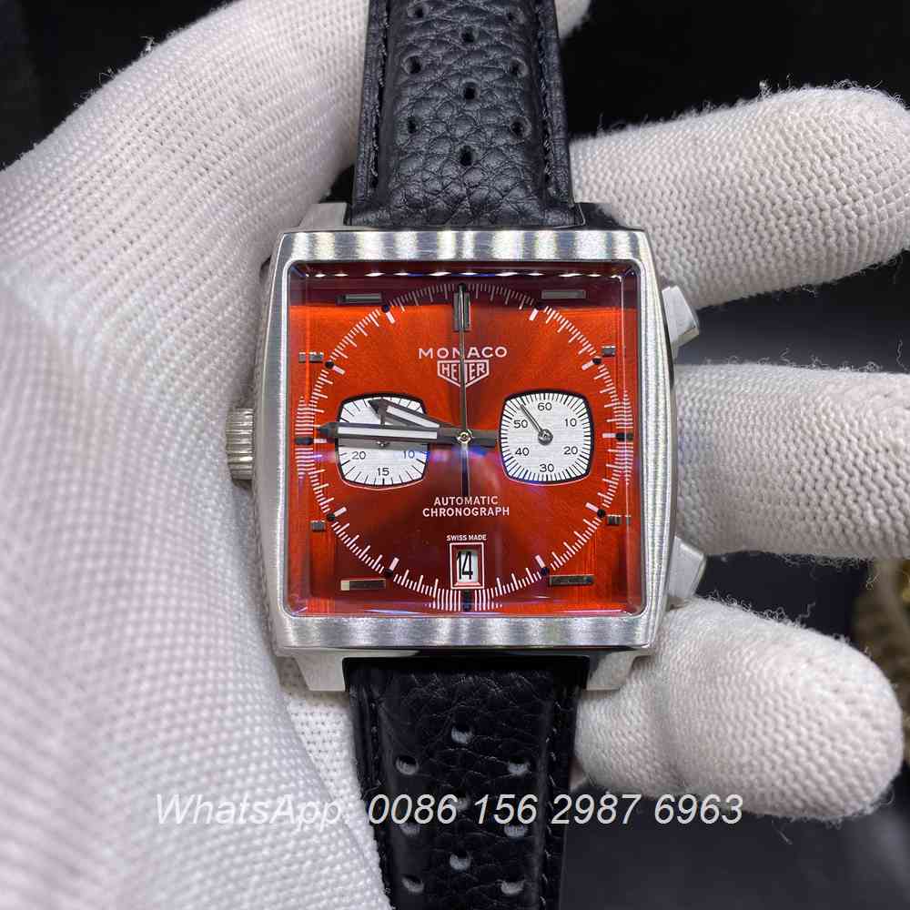 T028M217, Monaco heuer quartz new model red face with black leather