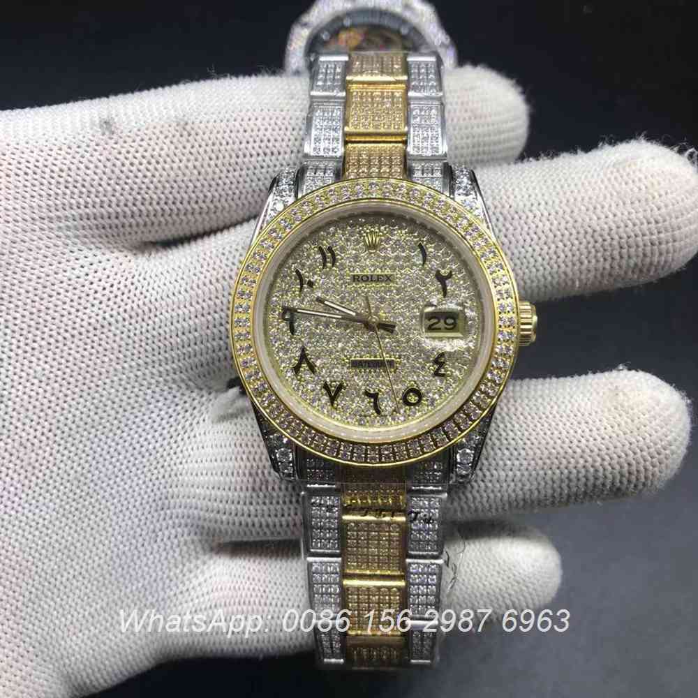 R105MH221, Datejust iced 2tone yellow gold shiny diamonds oyster strap