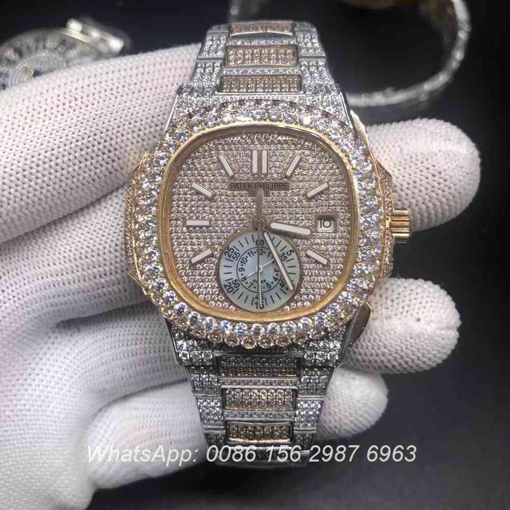 P240BL224, Patek rose gold 2tone diamonds shiny watch automatic