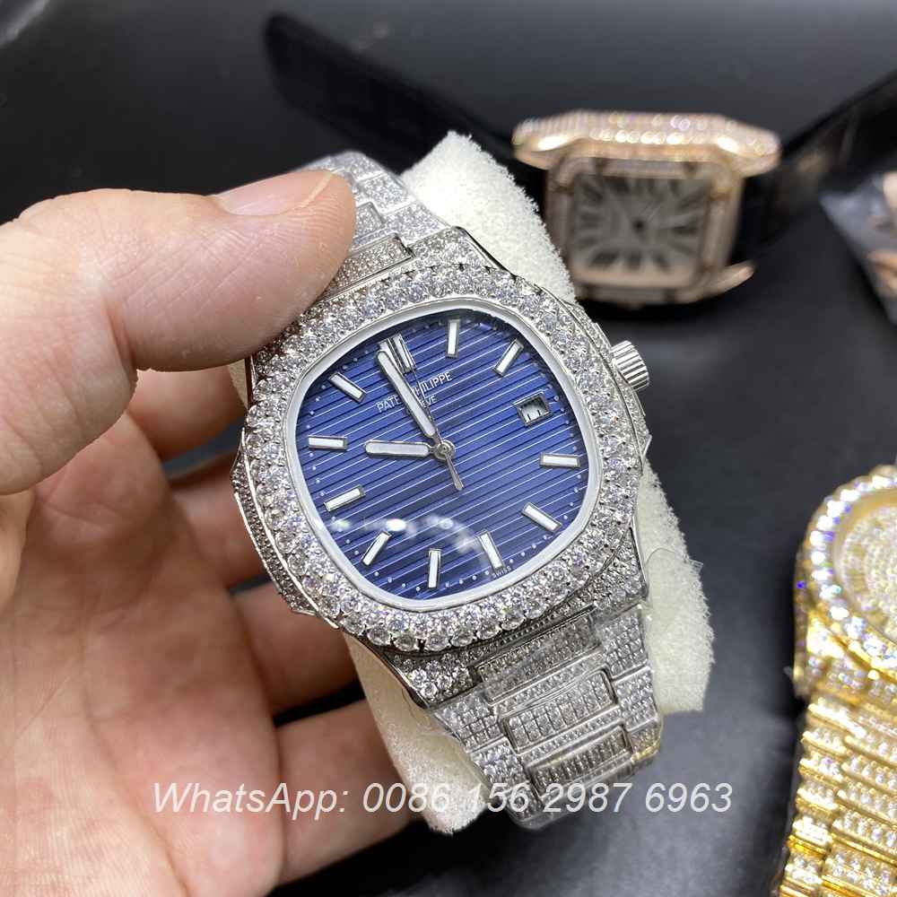 P190BL231, Patek 5711 iced silver case blue dial automatic 2813 AAA grade