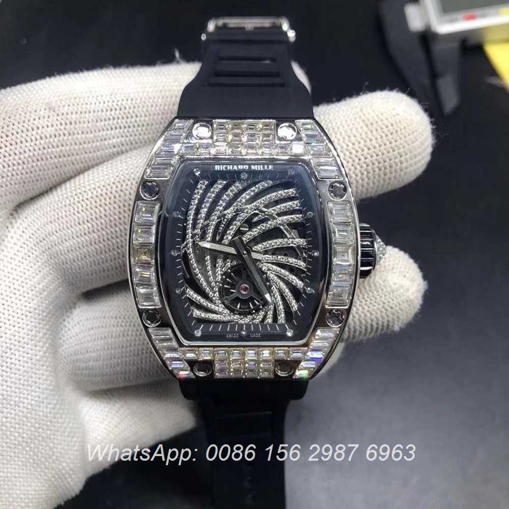 R130XD243, RM51-02 baguette diamonds silver case 38x45mm AAA grade automatic watch