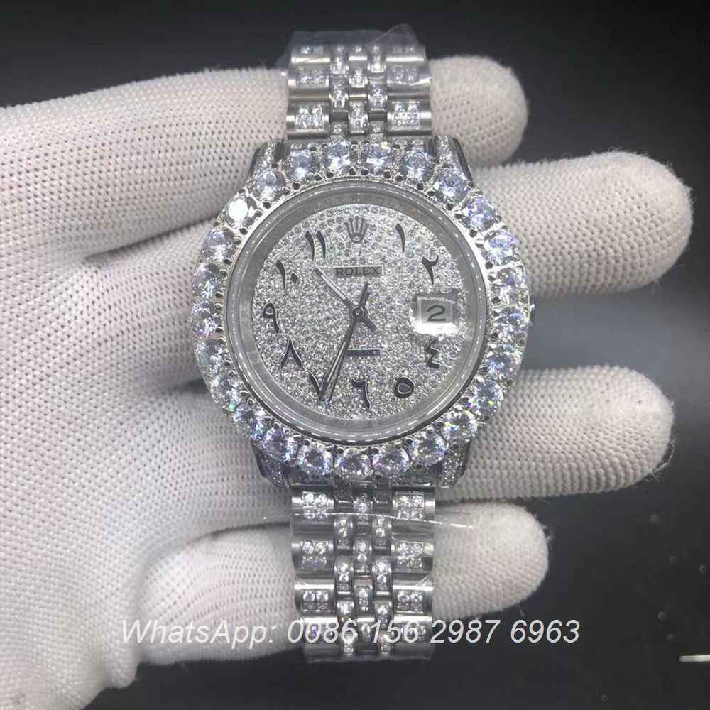 R098BL246, Datejust arabic numbers prongset diamonds bezel 43mm jubilee strap