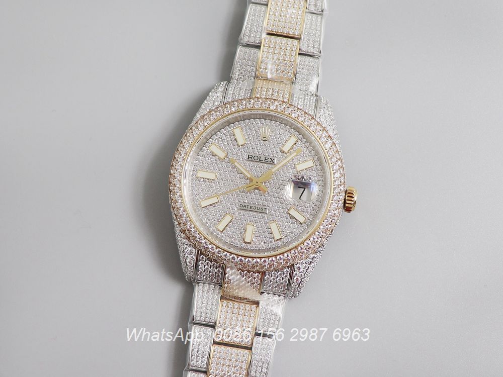 R270XD250, Datejust gold bi-color shiny iced swarovski luxury watch