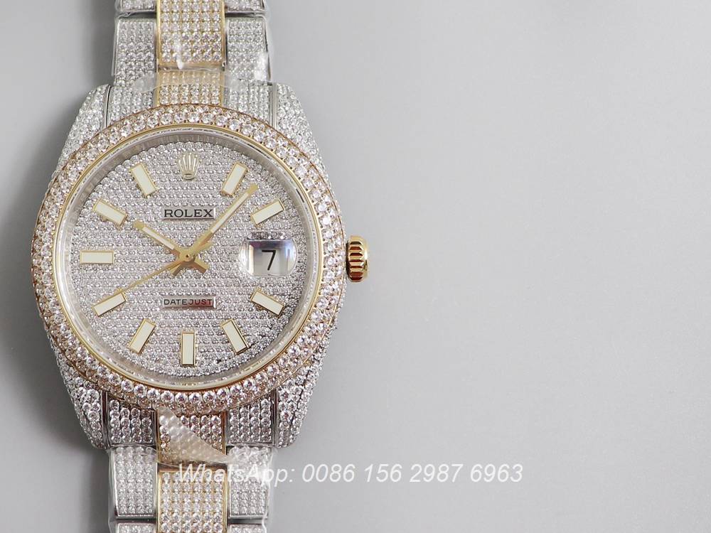 R270XD250, Datejust gold bi-color shiny iced swarovski luxury watch