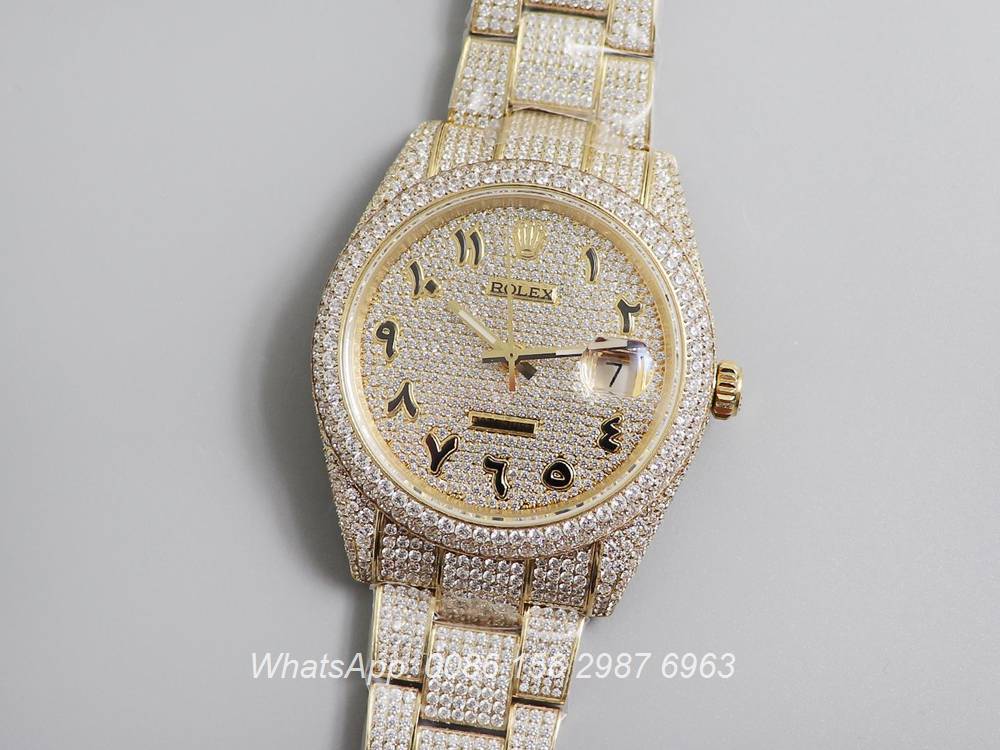 R270XD247, Datejust swarovski diamonds arabic numbers luxury gold watch