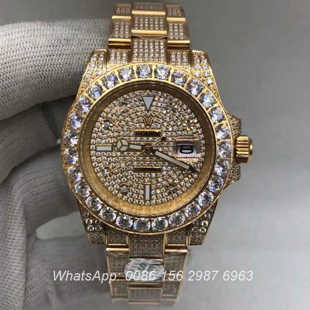 R120M237, SUB iced gold 2813 movement AAA quality diamonds watch