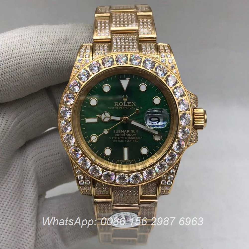 R120M238, SUB diamonds gold case with green dial automatic AAA
