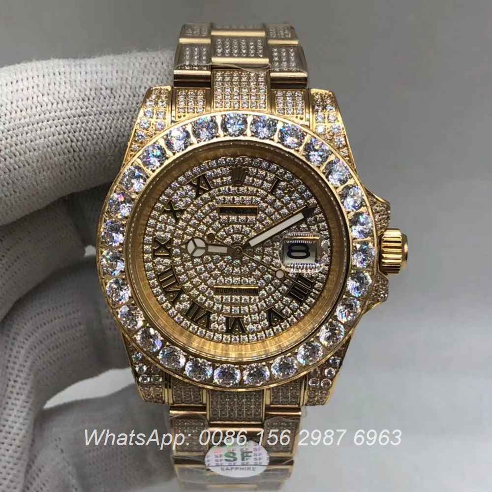 R120M234, SUB iced automatic 2813 AAA grade roma numbers diamonds face