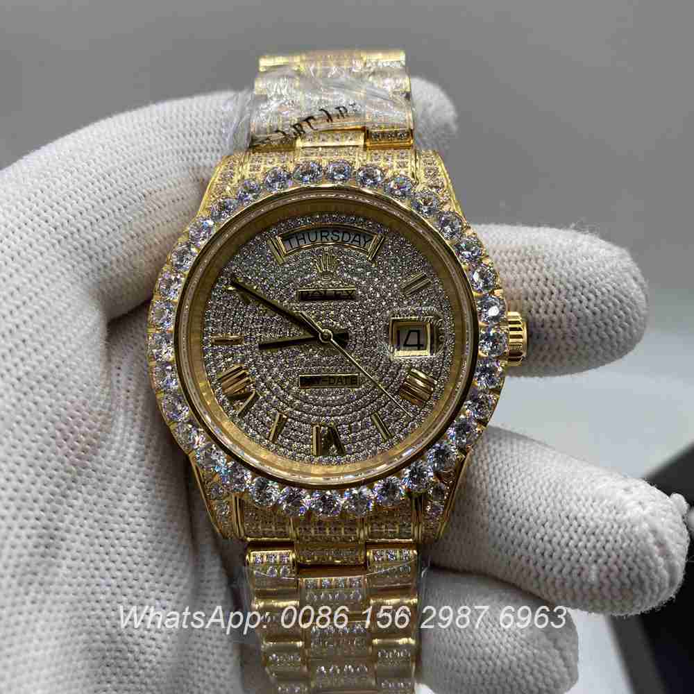 R200M267, DayDate diamonds gold shiny men's watch Asian 2836 movement