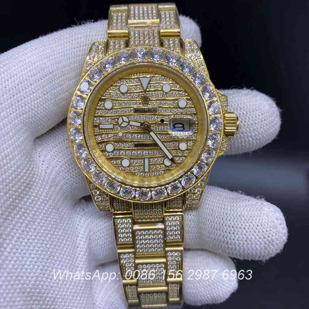 R120M268, SUB diamonds gold AAA 2813 automatic waves dial oyster strap