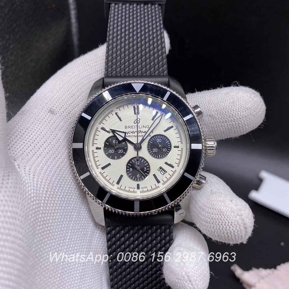 B023M271, Breitling Quartz SuperOcean full chrono function white dial rubber strap