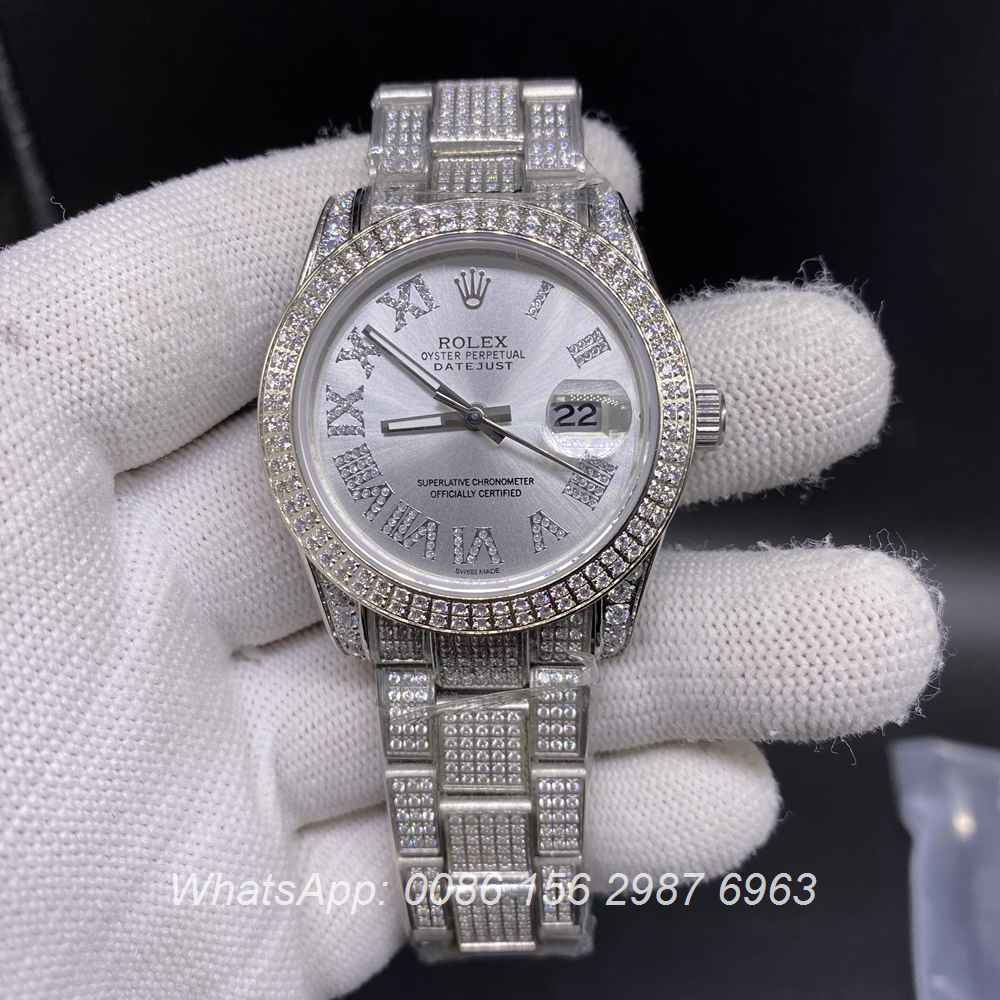 R116BL263, Datejust diamonds case with silver roman numerals dial 37mm