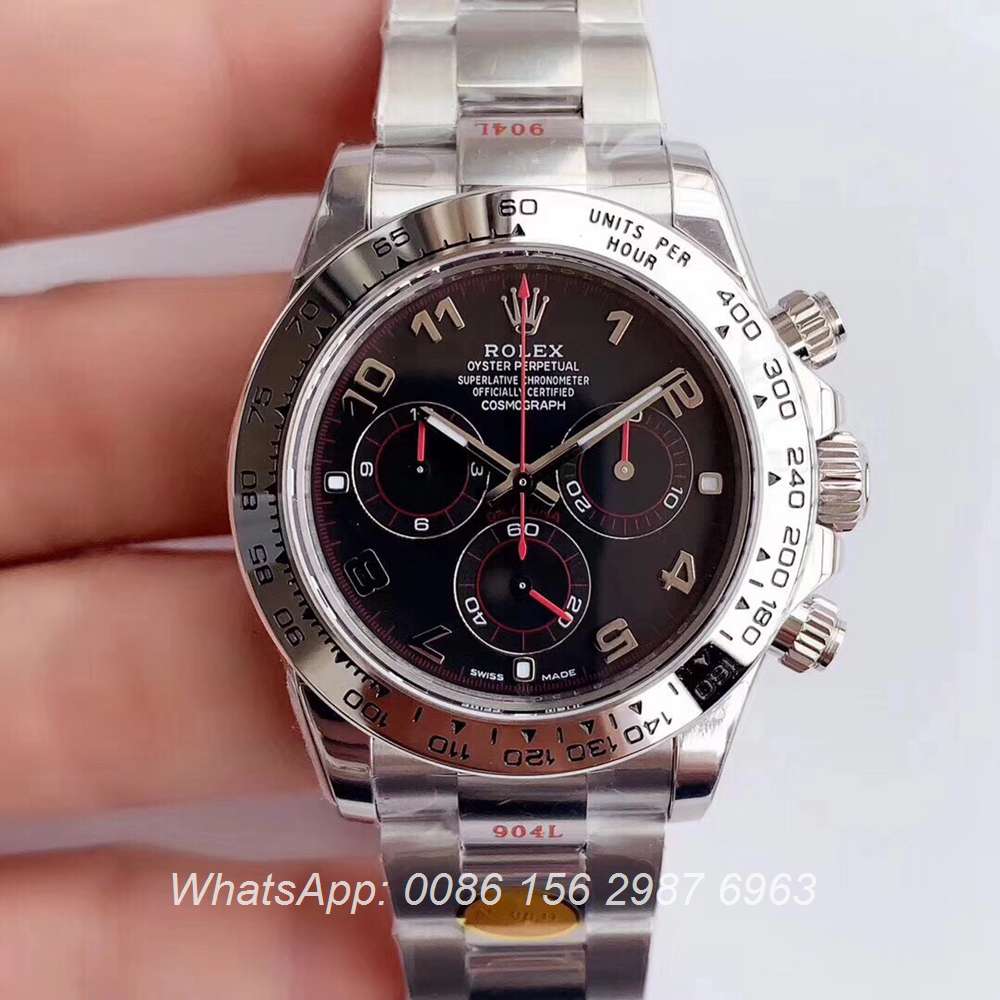 R305SF276, Daytona Cal.4130 Noob factory 904L steel silver/black Perfect Swiss