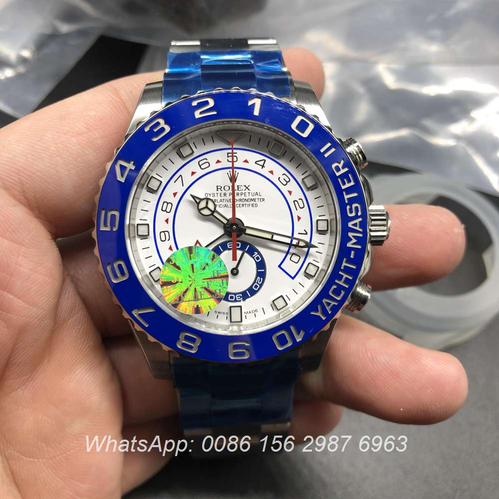 R180WT305, YM II ETA 7750 automatic JF factory silver case with ceramic blue bezel 44mm