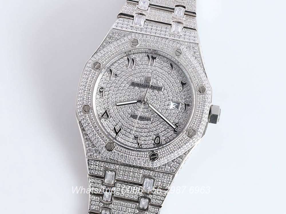 AP160SF297, AP iced out silver case 42mm Arabic numbers bling diamonds dial