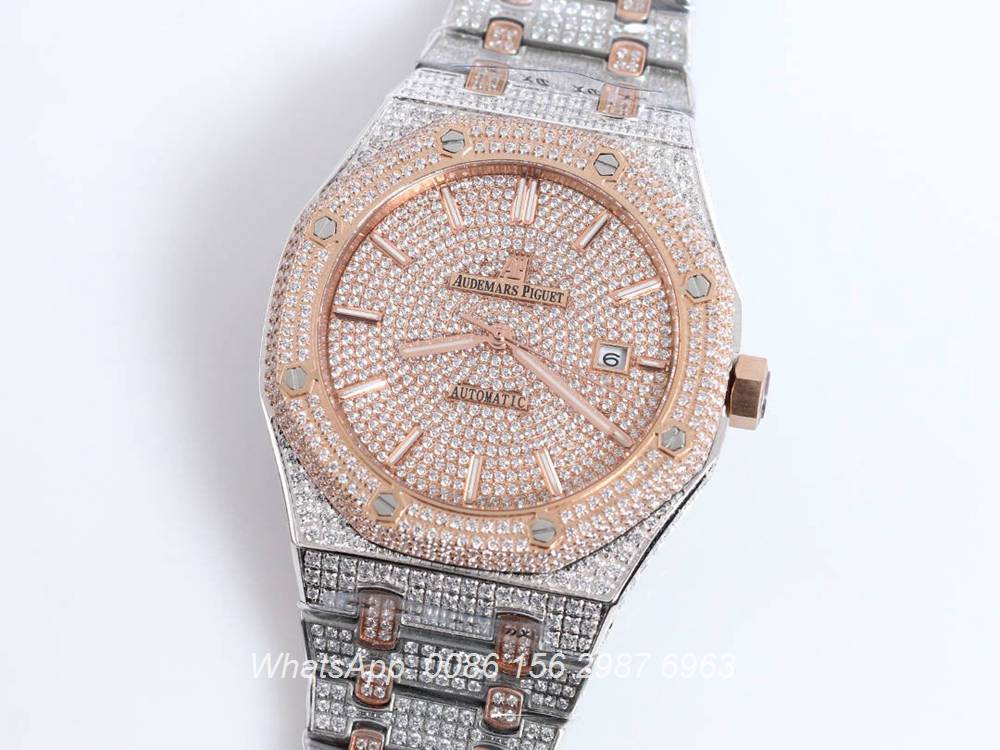 AP140SF298, AP iced out rose gold two tone case 42mm automatic luxury men's watch