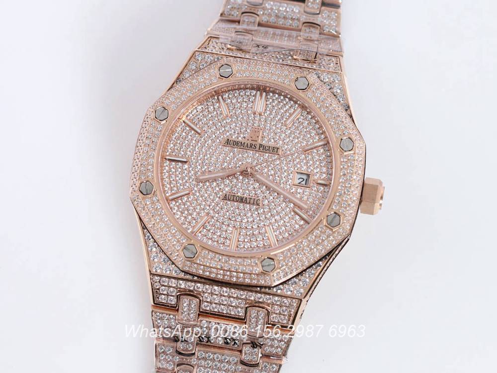 AP140SF300, AP iced out rose gold shiny diamonds luxury men's automatic watch