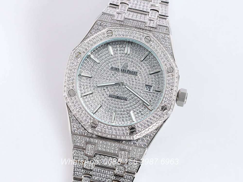 AP140SF301, AP diamonds silver case shiny iced out face AAA automatic watch