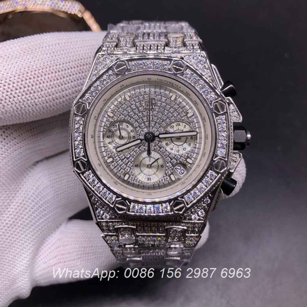 AP120SF304, AP diamonds silver case with chronograph vk quartz stopwatch