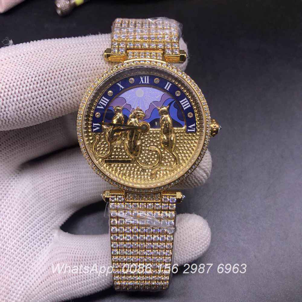 C110XD320, Cartier iced out gold case 36mm women size bling diamonds luxury